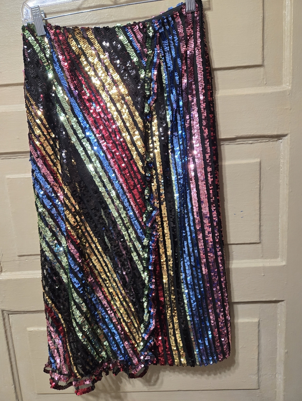Alcoolique Multicolor Sequin Striped Midi Skirt NWT Size: 40 Small